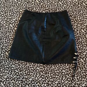 Lust leather mini skirt medium black side zipper tie up detail biker grunge goth
